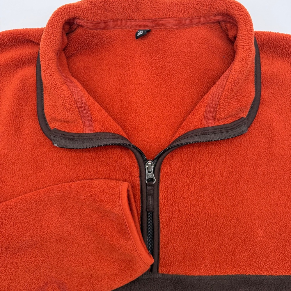 Uniqlo Fleece Pullover Men XL Orange Brown Colorblock Quarter Zip 341-443466